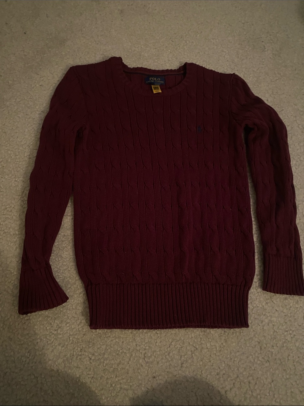 Polo by Ralph Lauren Girl’s Burgundy Cable Knit Crew Sweater
